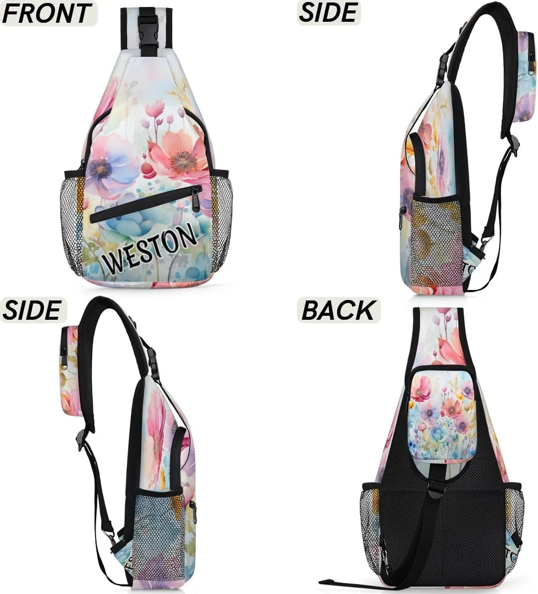Poppy Spring Summer Custom Sling Bag with name, Personalized Crossbody Sling Backpack for Women Men Outdoor Sports Chest Bag