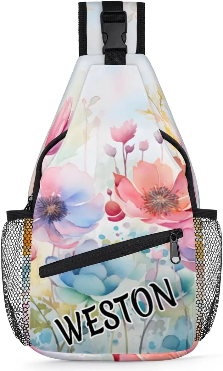 Poppy Spring Summer Custom Sling Bag with name, Personalized Crossbody Sling Backpack for Women Men Outdoor Sports Chest Bag