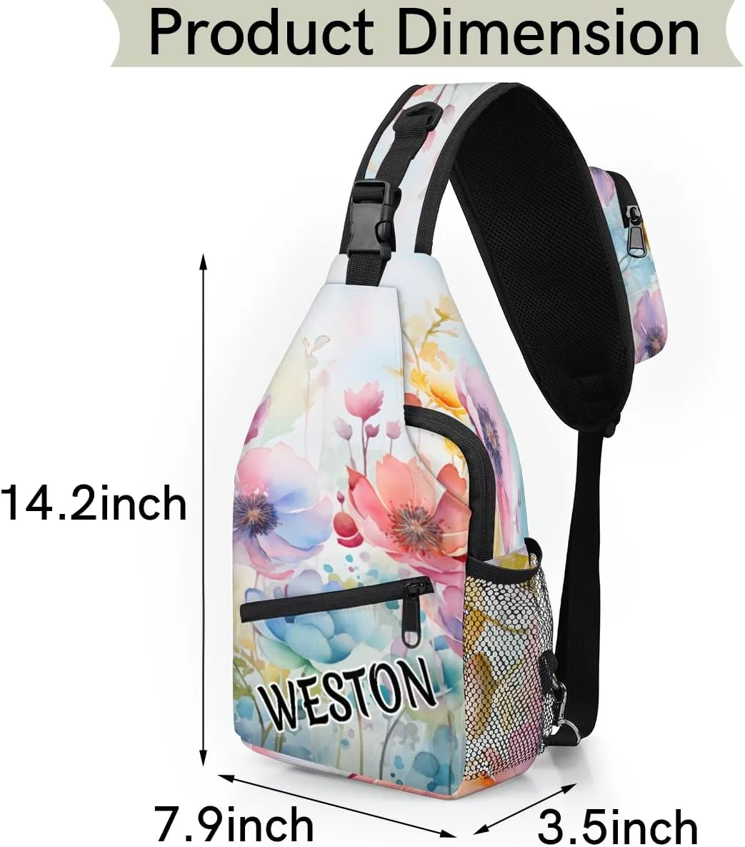Poppy Spring Summer Custom Sling Bag with name, Personalized Crossbody Sling Backpack for Women Men Outdoor Sports Chest Bag