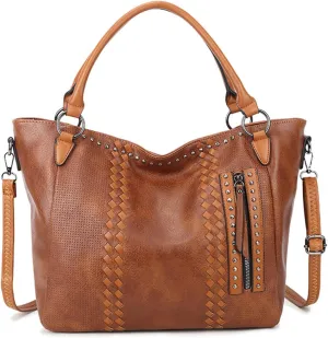 PORRASSO Fashion Tote Bag Women Handbag Shoulder Bag Ladies Crossbody Bag Large Top-handle Bag PU Leather Messenger Bag Travel Work Dating Satchel Brown