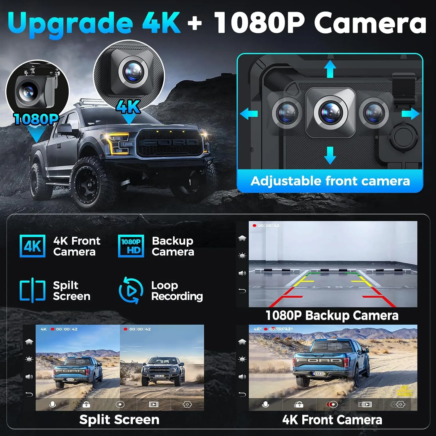 Portable Apple Carplay Screen for Car, 8" Wireless Android Auto Screen with 4K Dash Cam & 1080P Backup Camera, Secure Strong Bracket, Navigation, Bluetooth, Mirror Link, Fits All Vehicles