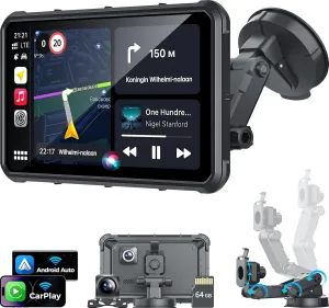 Portable Apple Carplay Screen for Car, 8" Wireless Android Auto Screen with 4K Dash Cam & 1080P Backup Camera, Secure Strong Bracket, Navigation, Bluetooth, Mirror Link, Fits All Vehicles