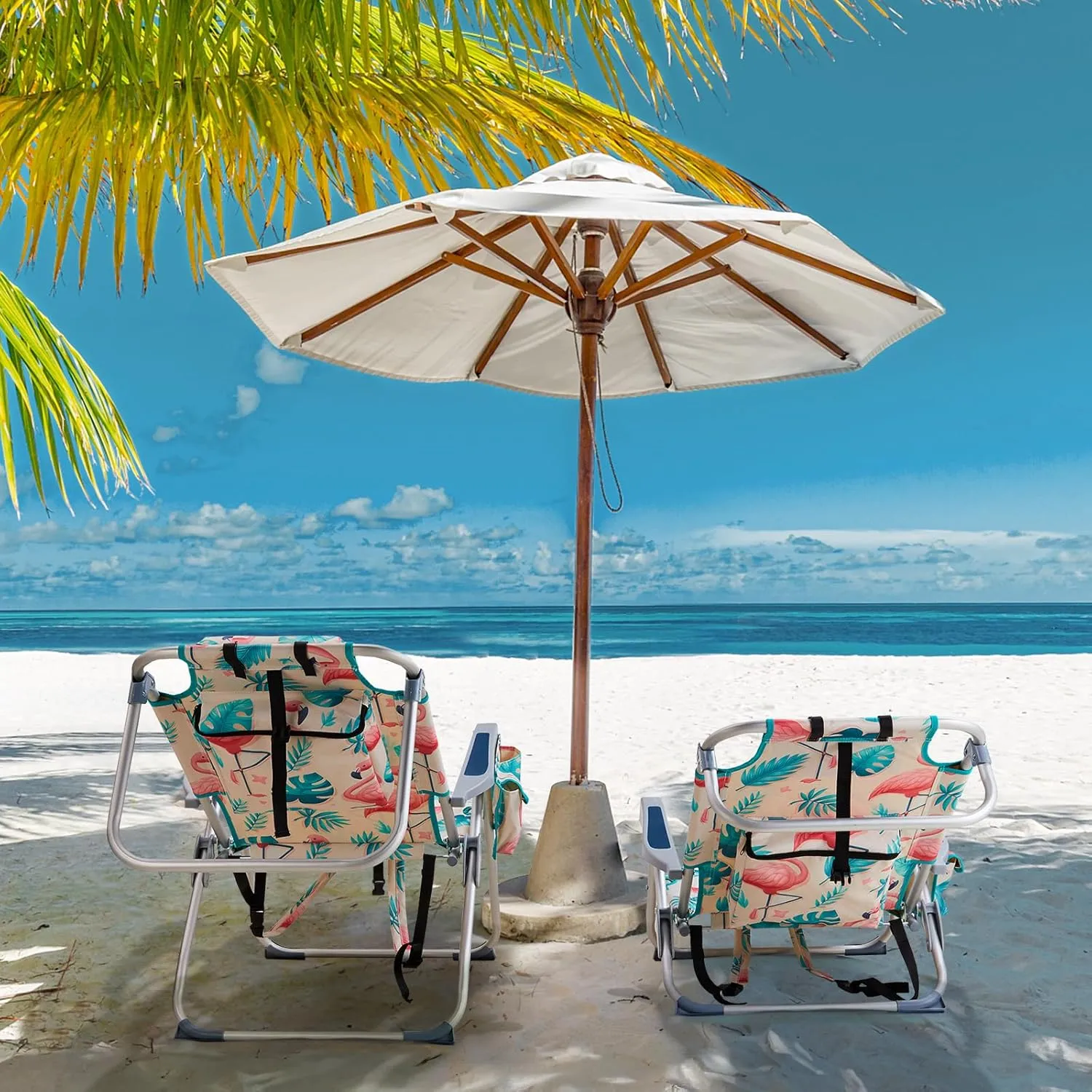 Portable Folding Beach Chair Oxford Cloth Aluminum Tube Back Adjustable Low Profile Camping Chair for Outdoor Adventures Picnic, Beach Trips,Fishing,Garden (Flamingo)