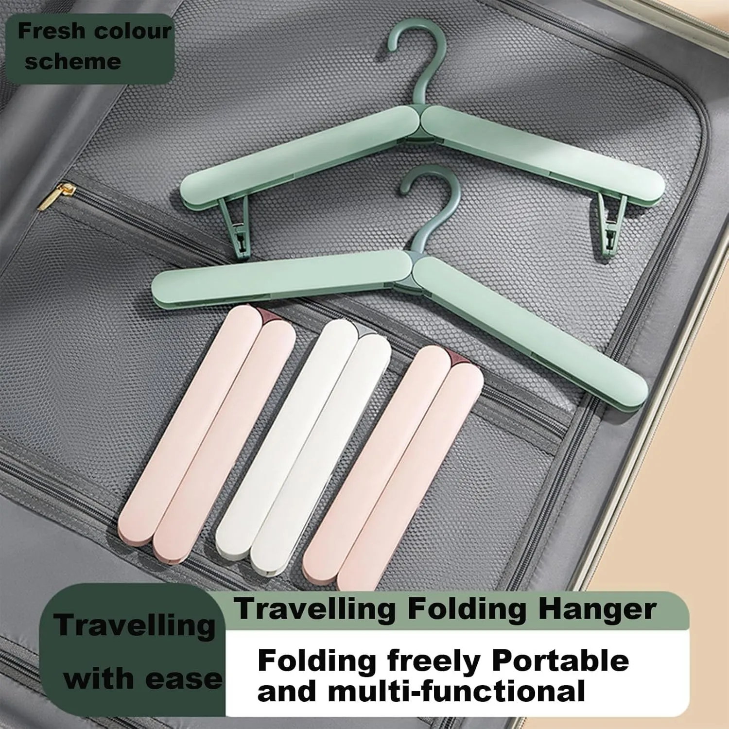 Portable Folding Clothes Racks for Travel, 4-Piece Non-Slip Shoulder Strap Design with Hidden Clip, Space Saving, Suitable for Hotel, Home and Luggage(Pink)