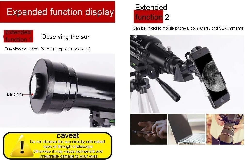Portable Monocular telescopes for Adults Kids Astronomy Beginners 70mm Astronomical telescopes with Tripod Refractor Telescope and Carrying Bag Travel Telescope