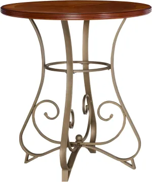 Powell 697-404 Hamilton Pub Table, Brushed Faux Medium Cherry wood Matte Pewter & Bronze metal 36" x 36" x 42" tall