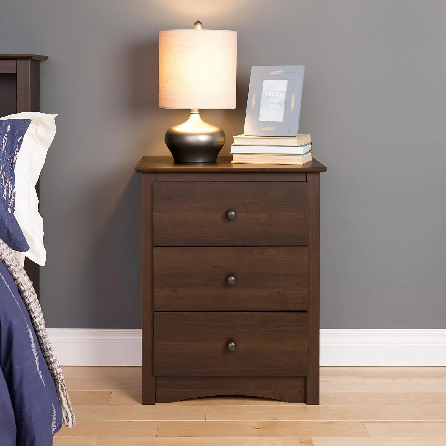 Prepac Sonoma Traditional Tall Nightstand and 5-Drawer Chest, Espresso Finish