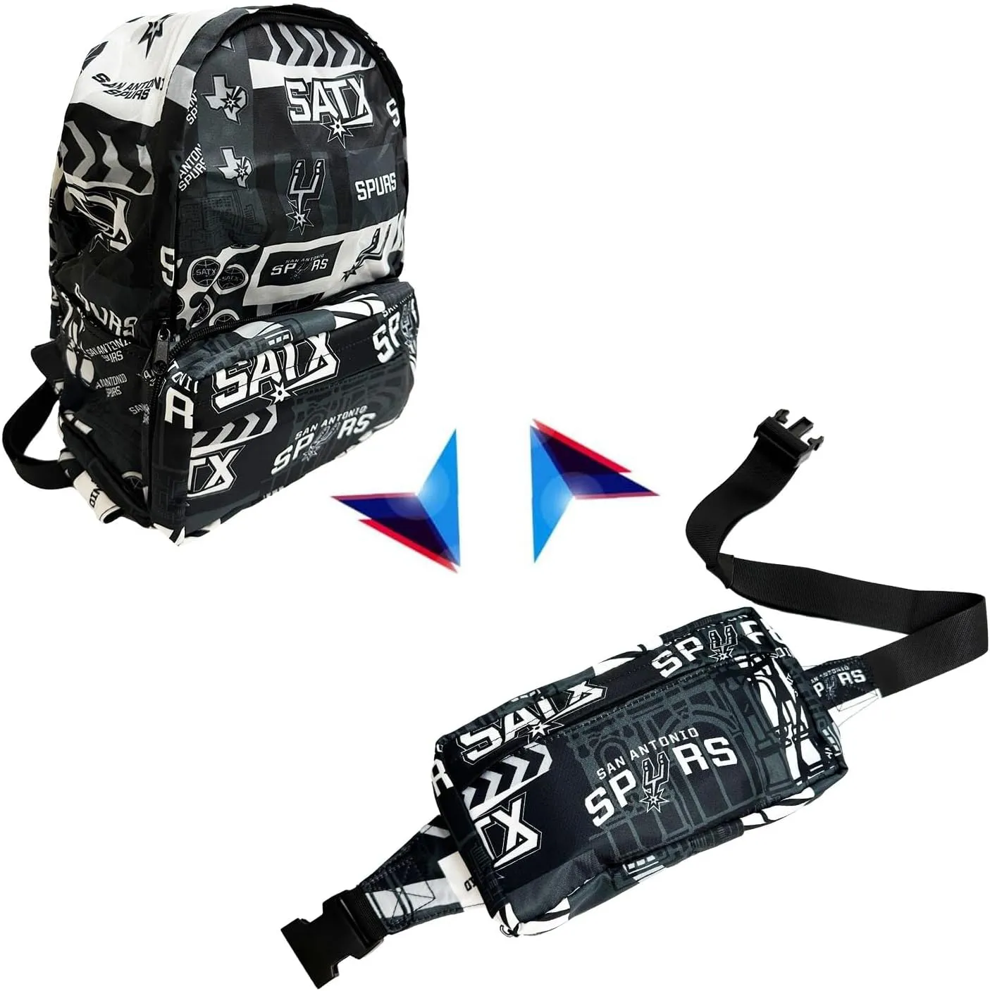 Pro Specialties Group San Antonio Spurs Transformable 2-in-1 Mini Backpack: Convertible, Stylish, water-resistant travel belt bag.