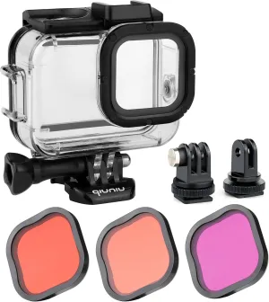 Protective Waterproof Dive Housing Case with Color-Correcting Filters (Red, Light Red, and Magenta) for GoPro Hero 9/10/11/12 /13 Black Cameras – No Lens Removal Needed – for Underwater Photography