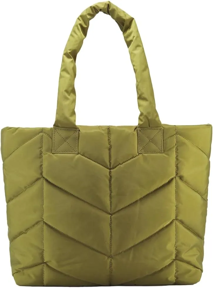 Puffer Tote Bag for Women Quilted Puffy Handbag Winter Down Cotton Padded Work Shoulder Bag Top Handle Purse
