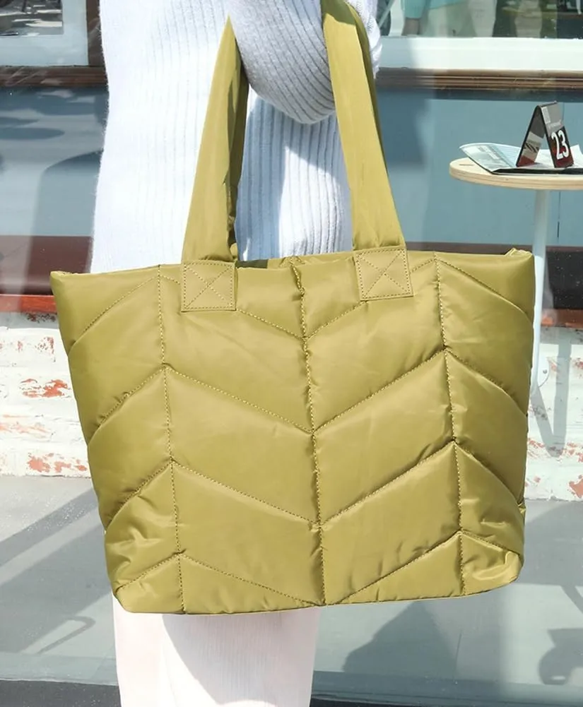 Puffer Tote Bag for Women Quilted Puffy Handbag Winter Down Cotton Padded Work Shoulder Bag Top Handle Purse