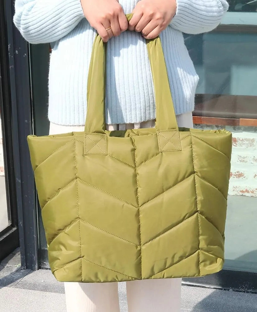 Puffer Tote Bag for Women Quilted Puffy Handbag Winter Down Cotton Padded Work Shoulder Bag Top Handle Purse