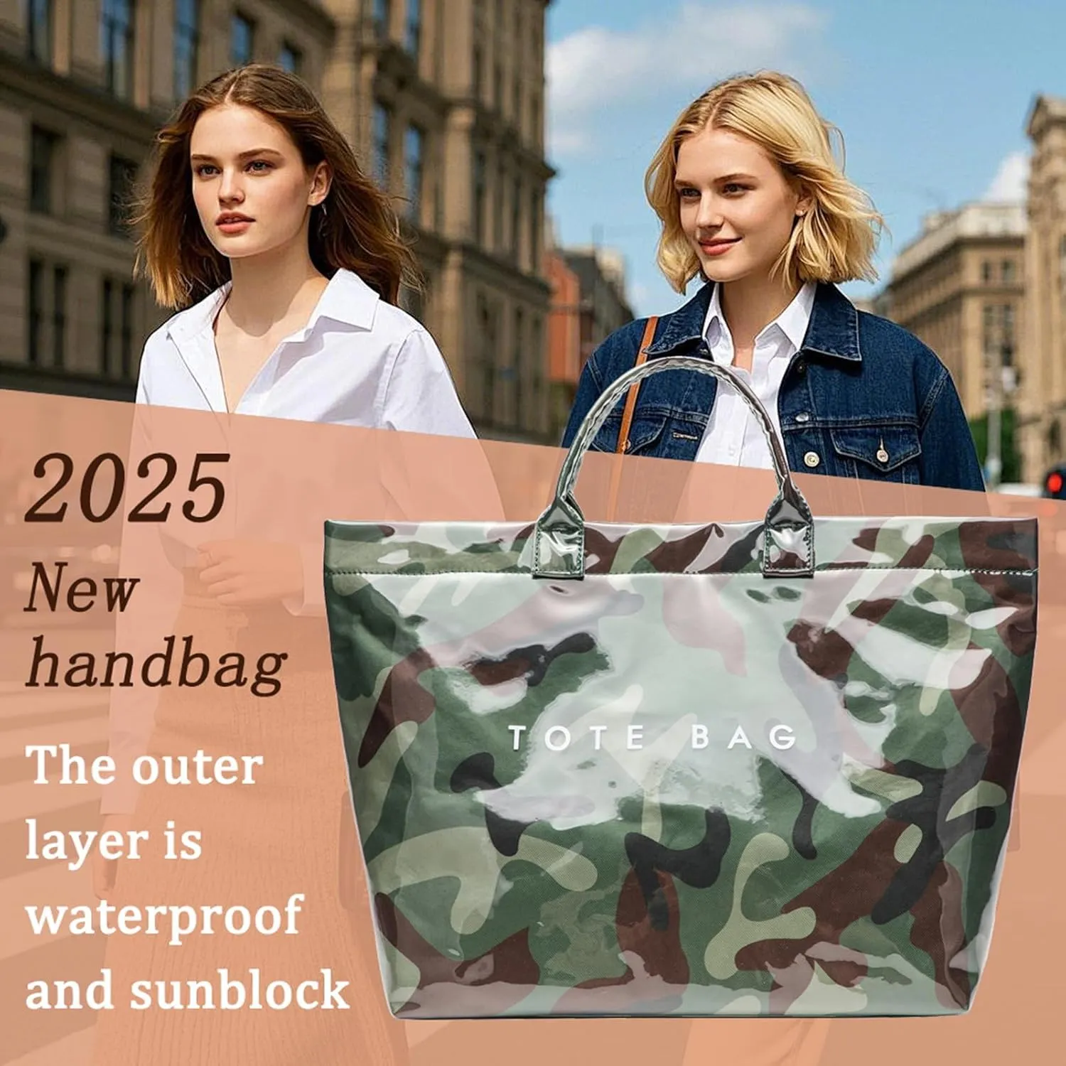 PVC Clear Tote Bag for Women, Large Plastic Tote Beach Bag, Kraft Paper Hobo Handbag Purse with Top Handle