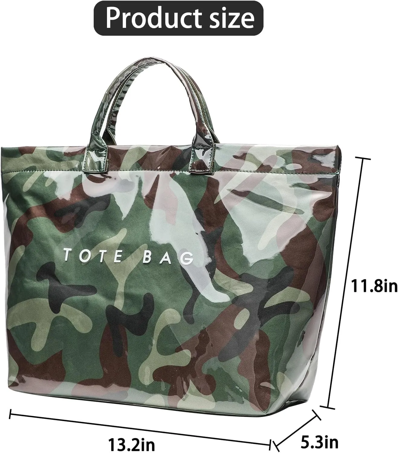PVC Clear Tote Bag for Women, Large Plastic Tote Beach Bag, Kraft Paper Hobo Handbag Purse with Top Handle