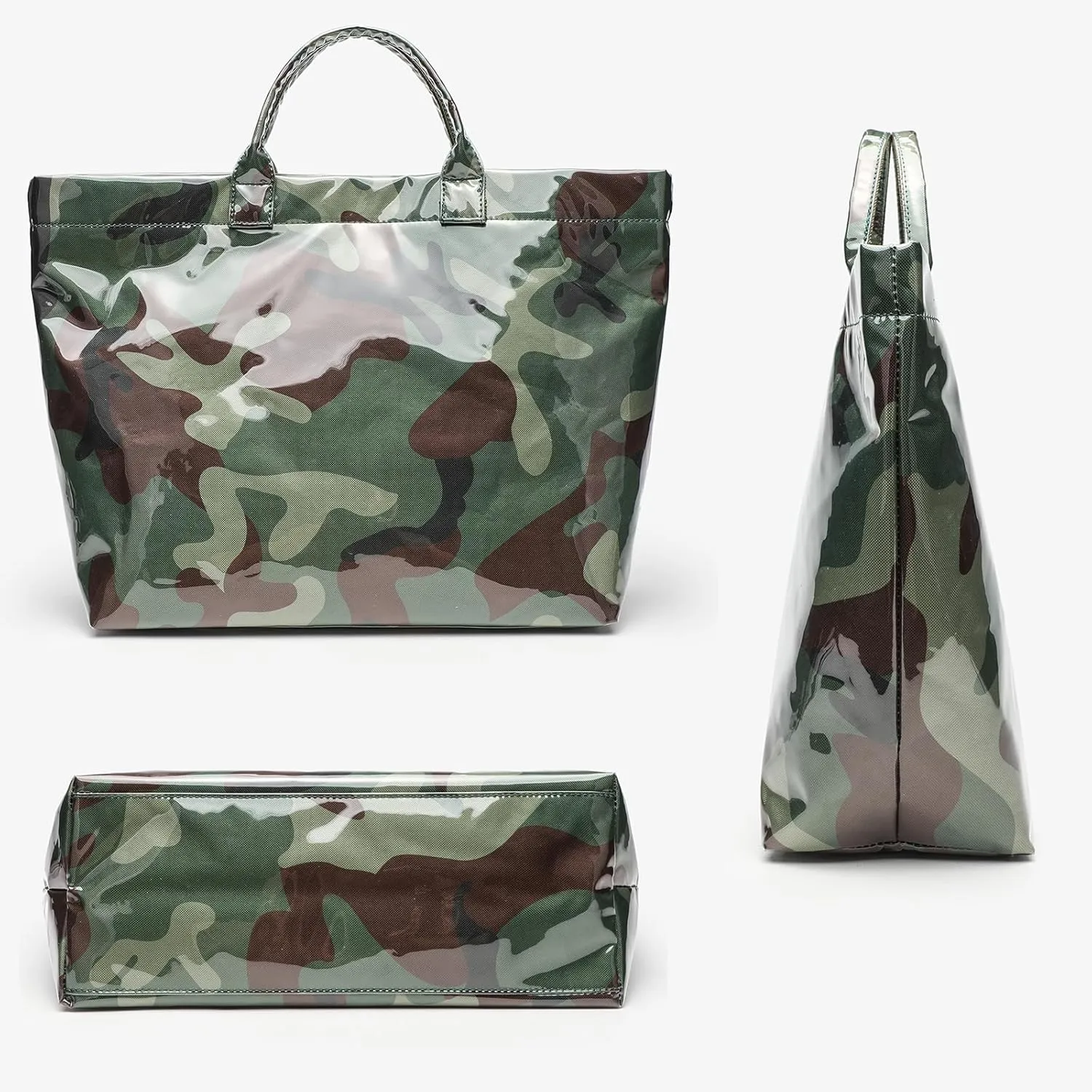 PVC Clear Tote Bag for Women, Large Plastic Tote Beach Bag, Kraft Paper Hobo Handbag Purse with Top Handle