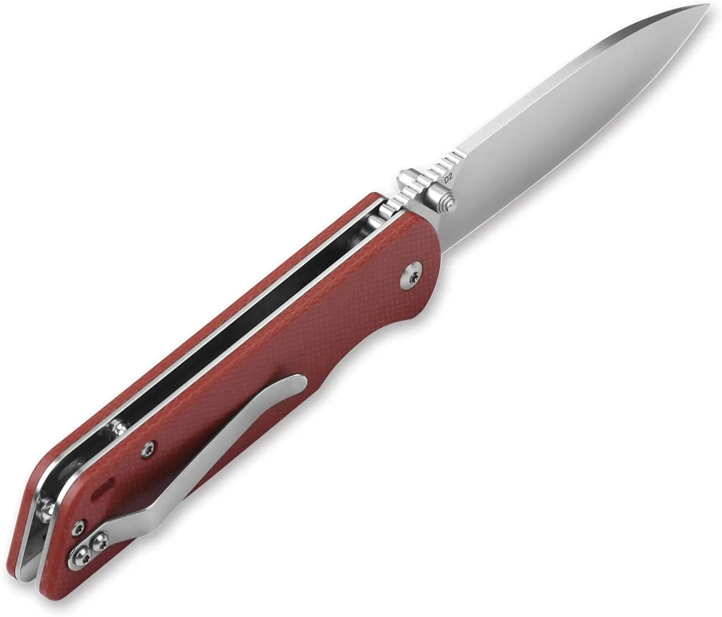 QSP EDC Folding Pocket Knife, D2 Blade, 4" G10/Micarta handle, Left and Right Handed Thumb Stub Opening, Smooth Liner Lock with Ball Bearing, Parrot (ball bearing, red micarta)