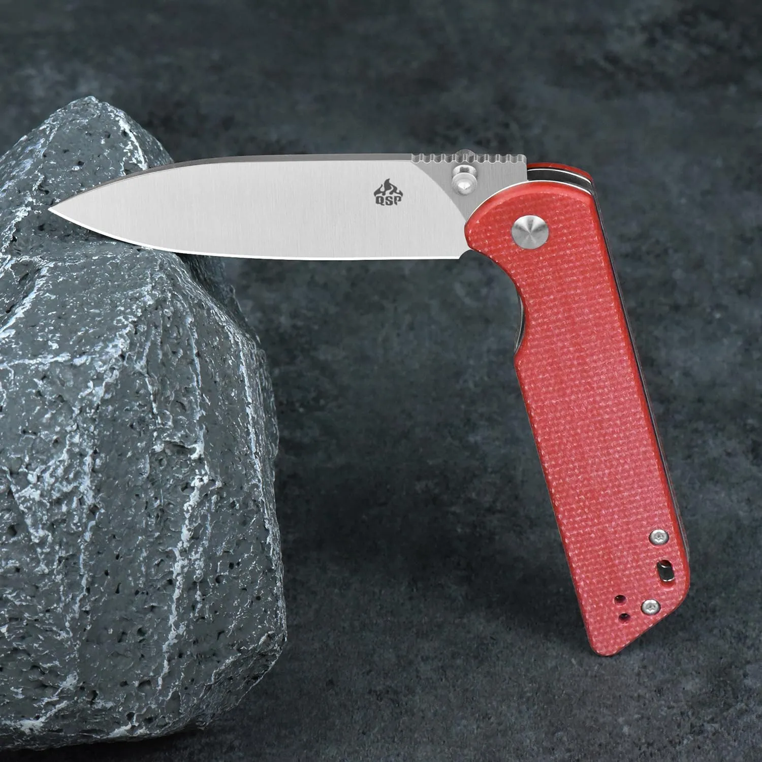 QSP EDC Folding Pocket Knife, D2 Blade, 4" G10/Micarta handle, Left and Right Handed Thumb Stub Opening, Smooth Liner Lock with Ball Bearing, Parrot (ball bearing, red micarta)