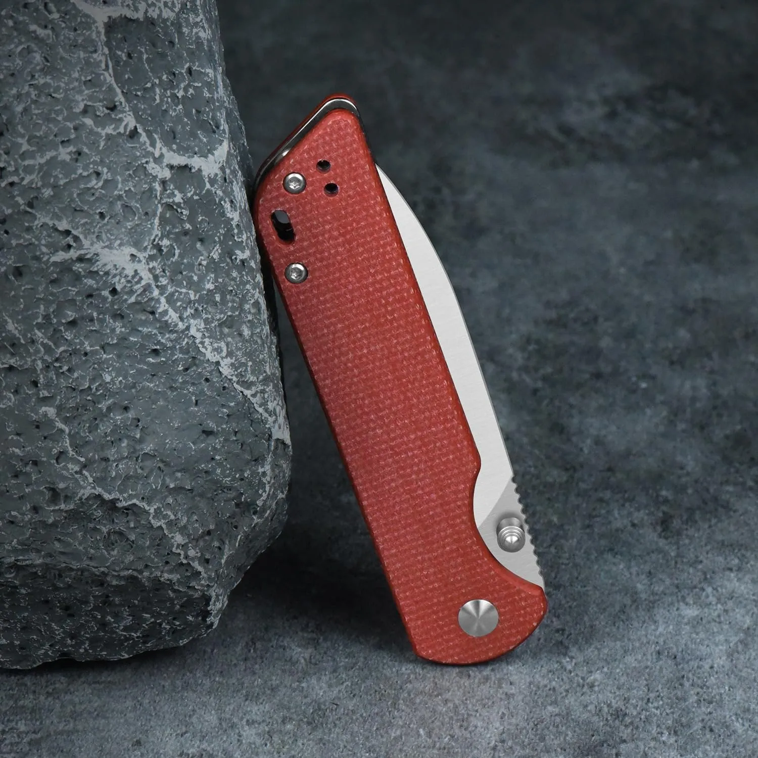 QSP EDC Folding Pocket Knife, D2 Blade, 4" G10/Micarta handle, Left and Right Handed Thumb Stub Opening, Smooth Liner Lock with Ball Bearing, Parrot (ball bearing, red micarta)