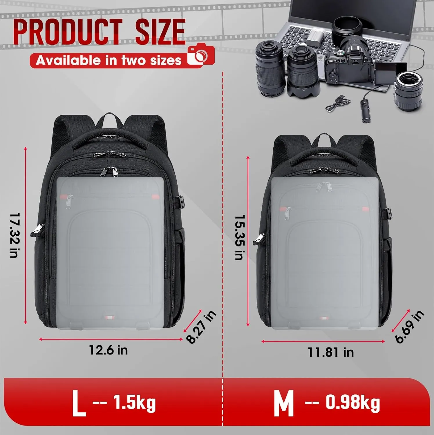 RAINSMORE Camera Backpack Camera Bag for DSLR/SLR Mirrorless 15.6 Inch Laptop Camera Backpack for Photographers Anti-theft Photography Bag with Rain Cover, Tripod Holder, Black