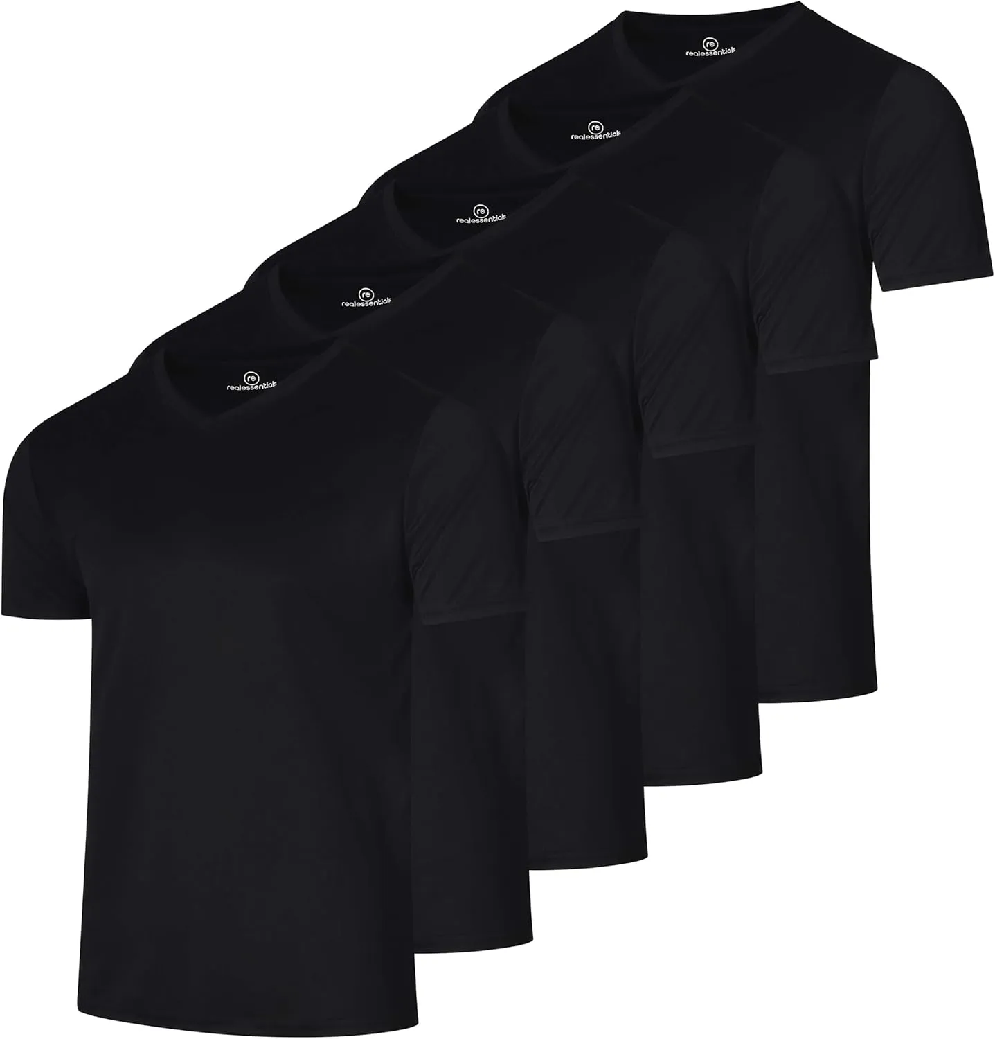 Real Essentials 5 Pack: Men's Mesh Quick Dry Short Sleeve V-Neck T-Shirt - Athletic Performance (Available in Big & Tall)