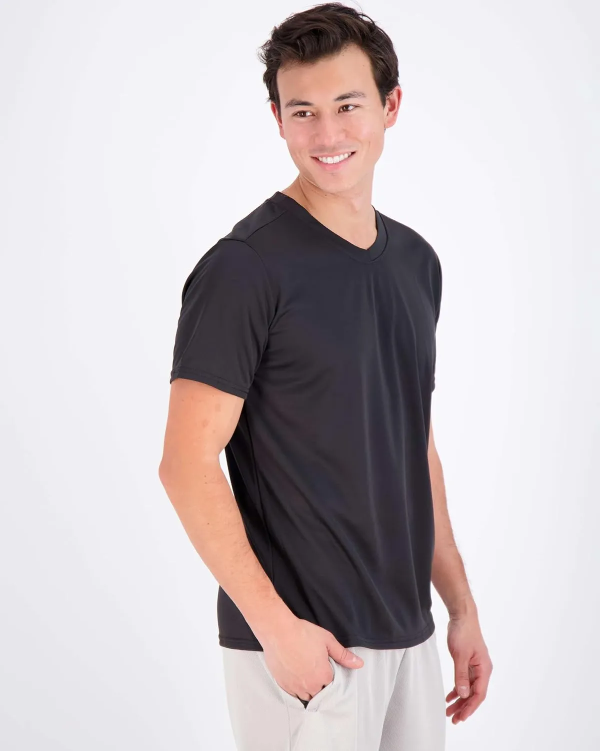 Real Essentials 5 Pack: Men's Mesh Quick Dry Short Sleeve V-Neck T-Shirt - Athletic Performance (Available in Big & Tall)