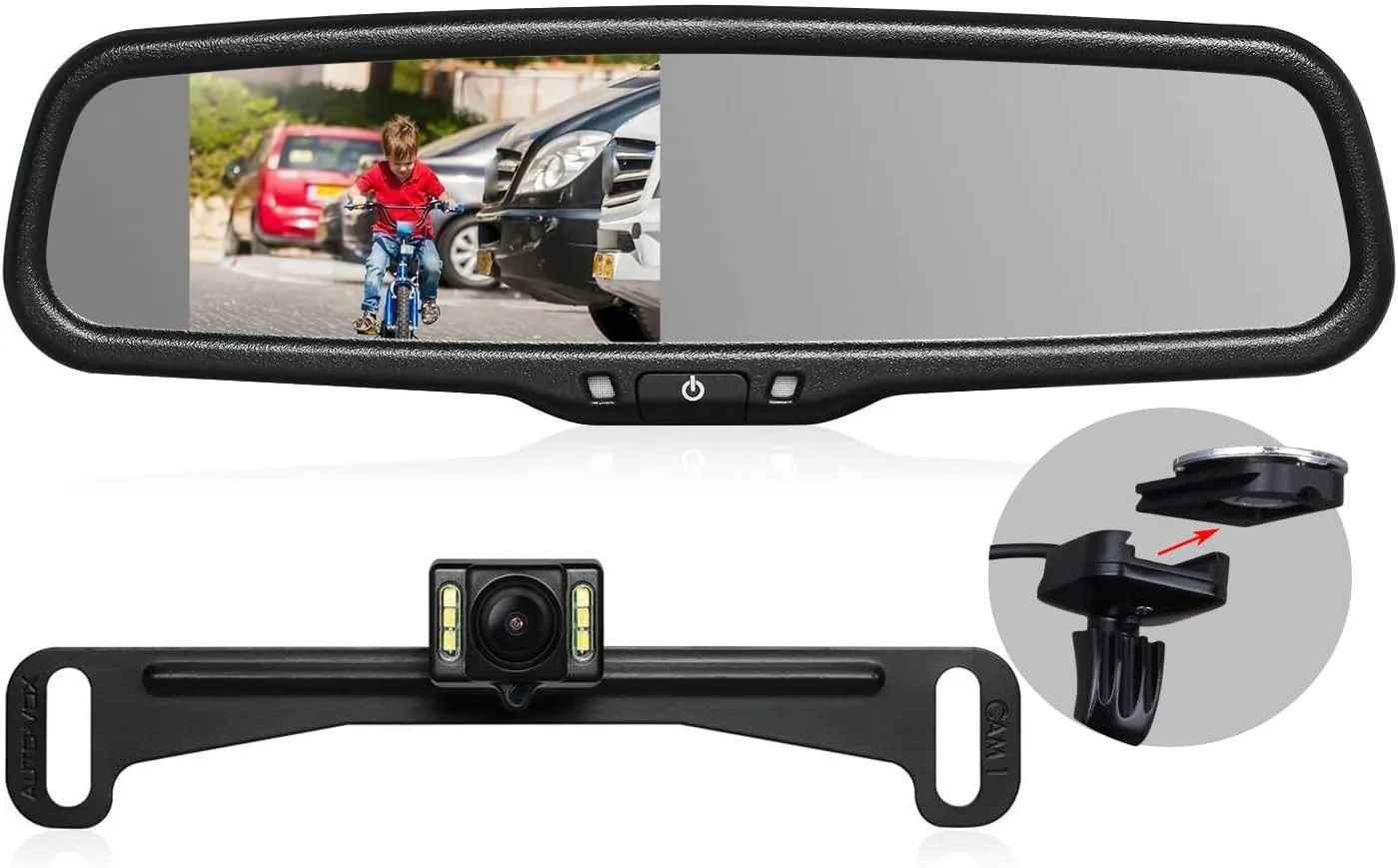 Rear View Mirror Camera with 4.3” Monitor: Super Night Vision OEM Rearview Mirror Backup Camera with IP 68 Waterproof Back Up Camera for Car, Rearview Mirror for Parking & Driving Safety AUTO-VOX T2