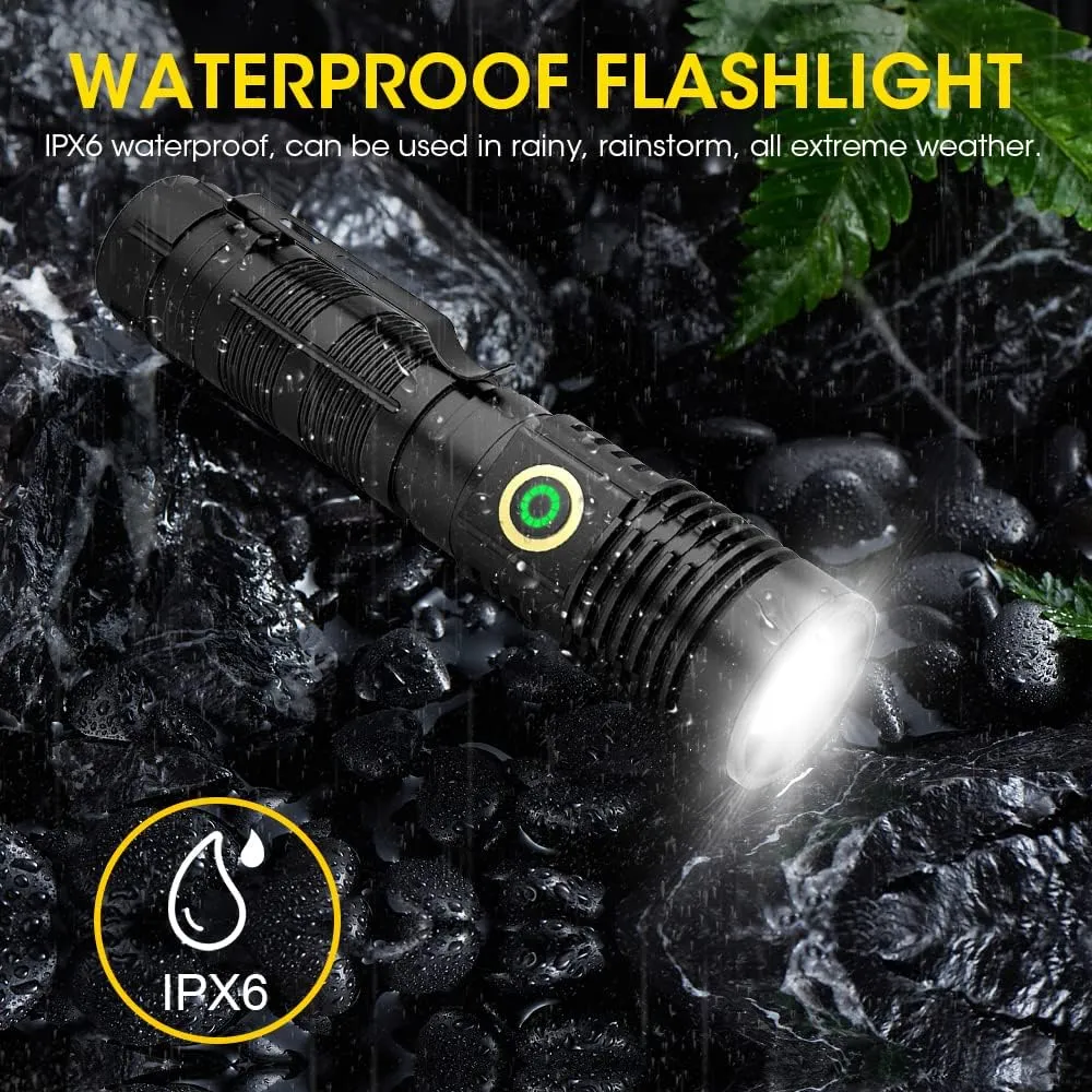 Rechargeable Flashlight High Lumens 2 Packs, High Lumens Super Bright Flash Light, Long-Range Zoomable LED Flashlights for Emergency, EDC, Searching, Waterproof Flashlight Dimmable
