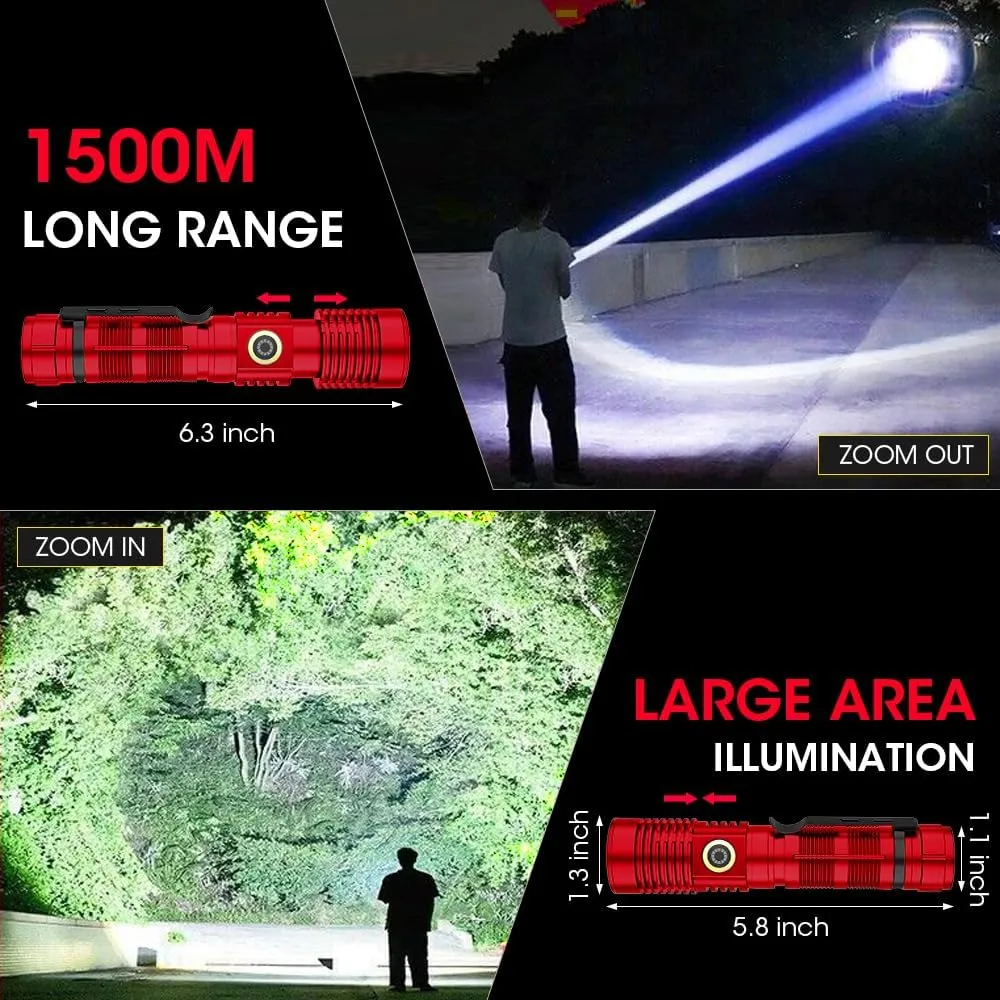 Rechargeable Flashlight High Lumens, High Lumens Super Bright Flash Light, Long-Range Zoomable LED Flashlights for Emergency, EDC, Searching, Waterproof Flashlight Dimmable Red 2Pcs