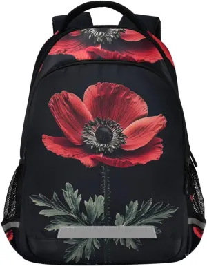Red Anemone Flower Backpack for Boys Girls Kids Elementary Bookbag School Bag Students Daypack Travel Rucksack