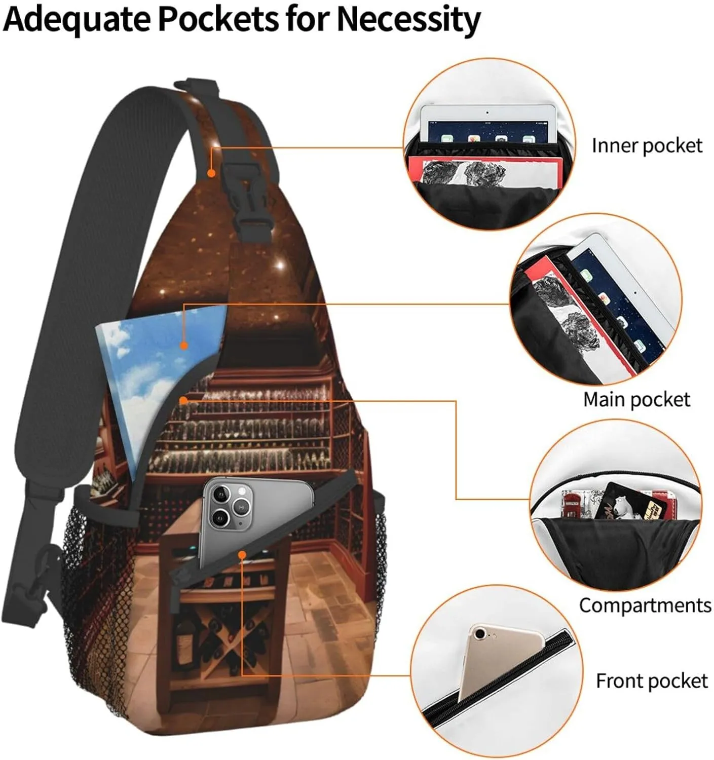Red Wine Cellar Unisex Daypack Chest Pack â€“ Lightweight & Stylish Hiking Rucksack, Versatile Messenger Bag