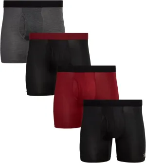 Reebok Mens Boxer Briefs - 4 Pack Moisture Wicking Performance Mens Underwear Boxers with Functional Fly Pouch (Sizes: S-XL)