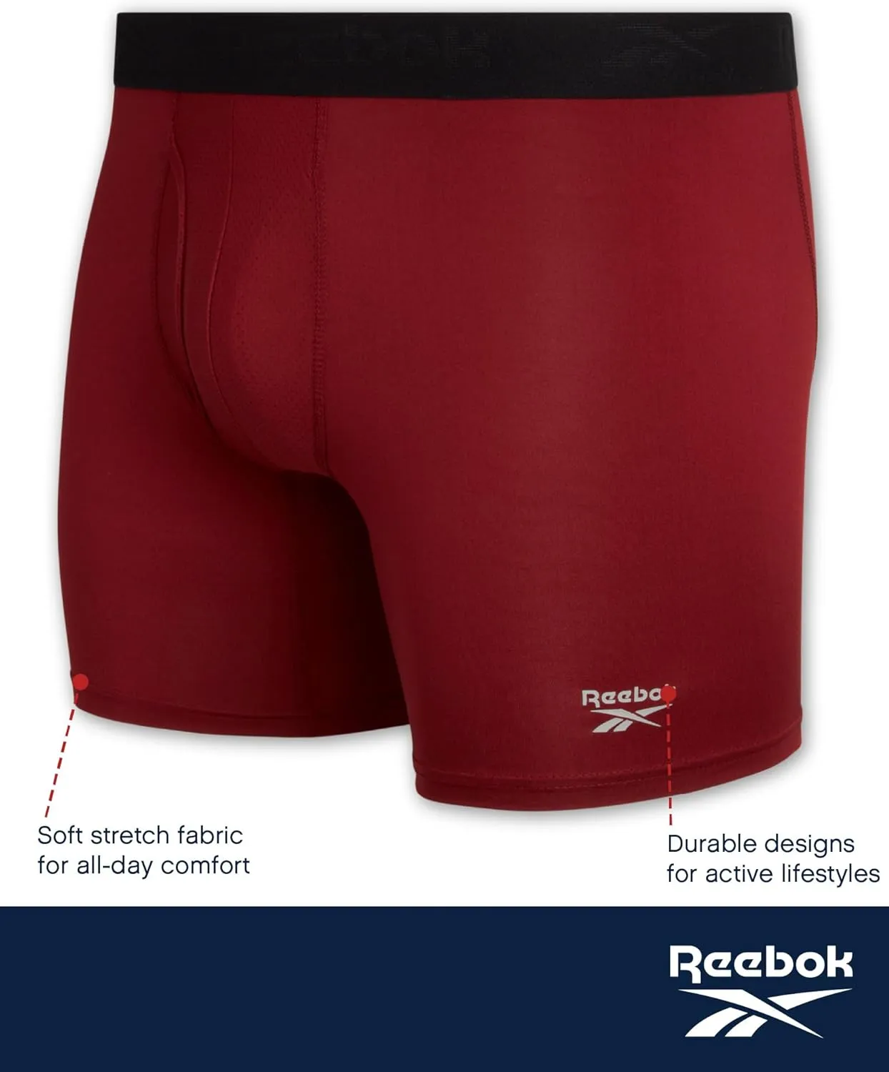 Reebok Mens Boxer Briefs - 4 Pack Moisture Wicking Performance Mens Underwear Boxers with Functional Fly Pouch (Sizes: S-XL)