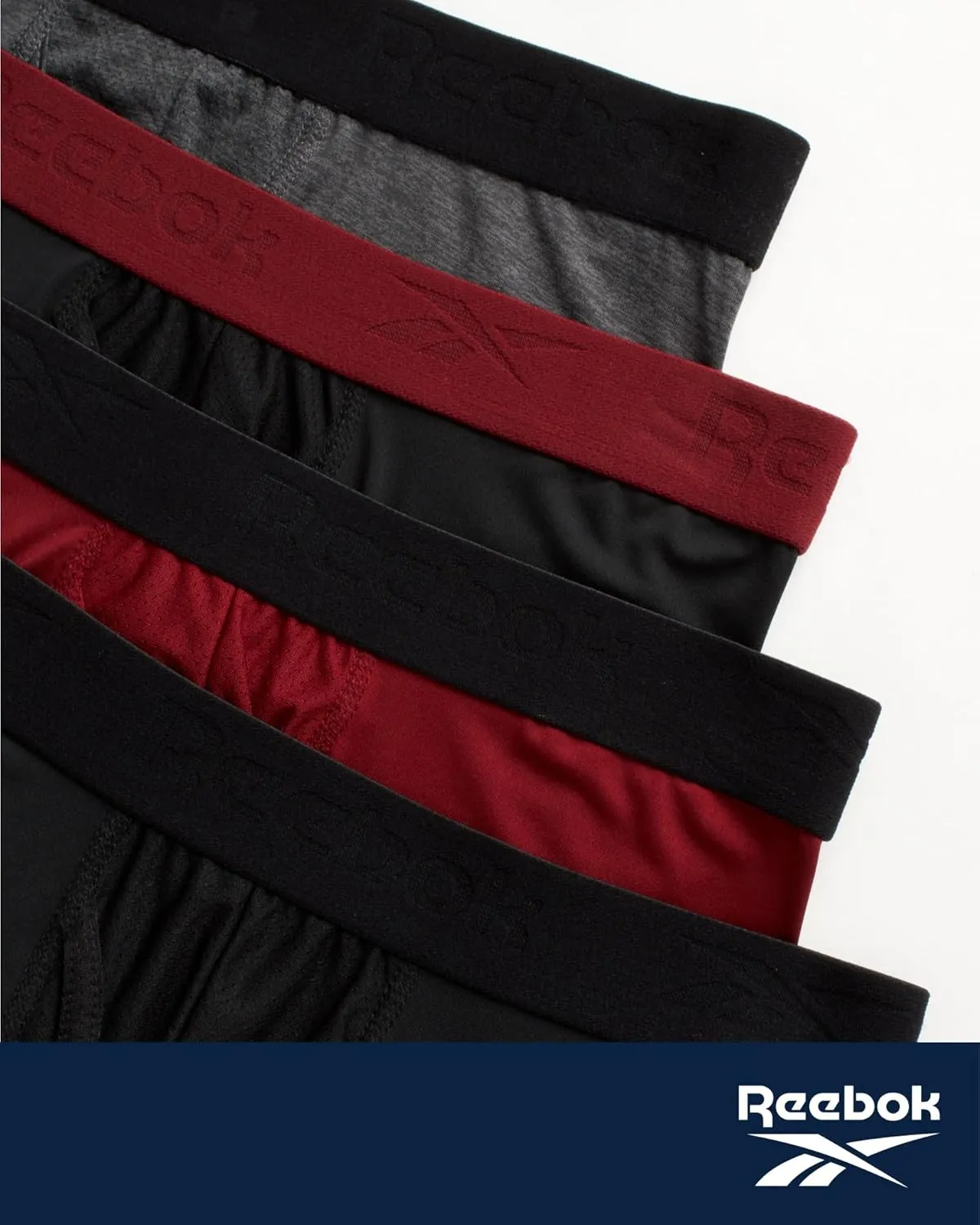 Reebok Mens Boxer Briefs - 4 Pack Moisture Wicking Performance Mens Underwear Boxers with Functional Fly Pouch (Sizes: S-XL)