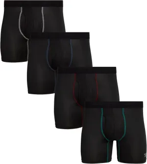 Reebok Men's Boxer Briefs - 4 Pack Soft Performance Boxers for Men with Fly Pouch - Quick Dry Active Mens Underwear Pack S-XL