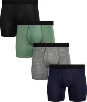 Reebok Mens Boxer Briefs - 4 Pack Stretch Performance Mens Underwear Boxers with Functional Fly Pouch (Sizes: S-XL)