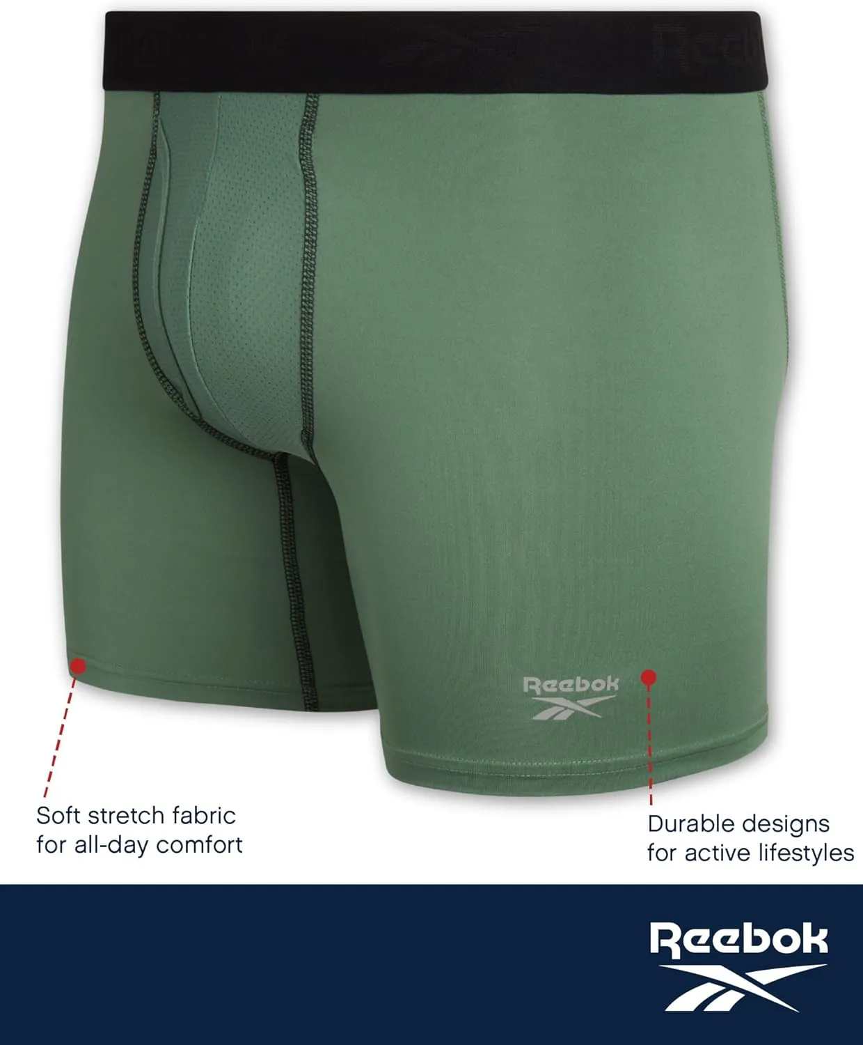 Reebok Mens Boxer Briefs - 4 Pack Stretch Performance Mens Underwear Boxers with Functional Fly Pouch (Sizes: S-XL)