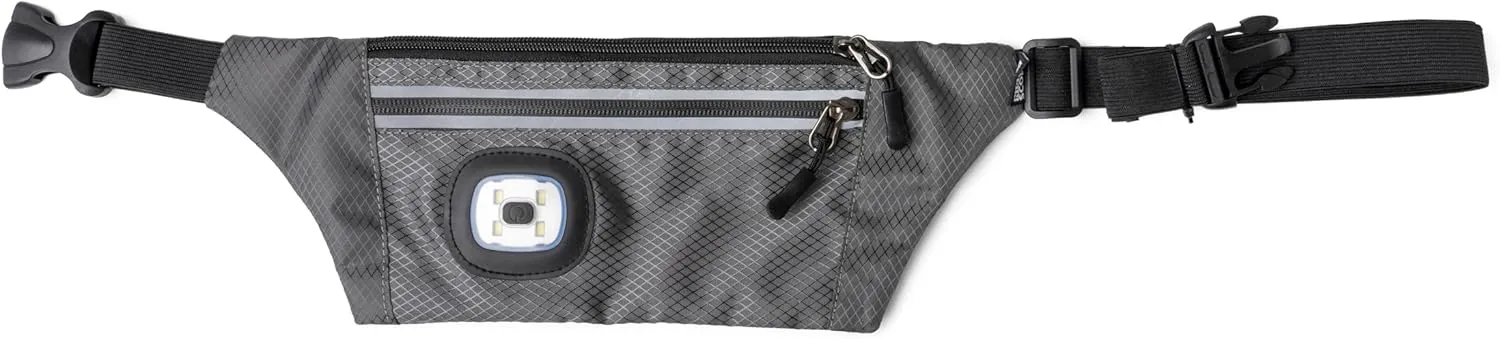 Reflective Sling/Fanny Pack with Removable Rechargable LED Light - Charcoal