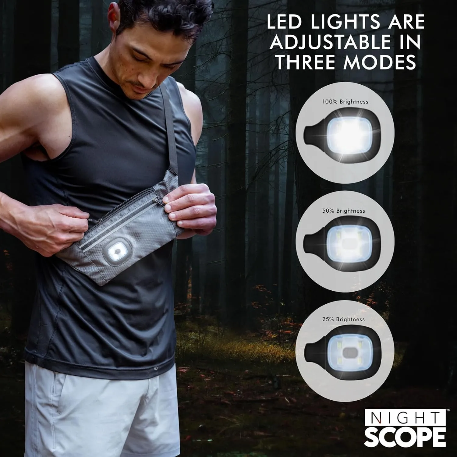 Reflective Sling/Fanny Pack with Removable Rechargable LED Light - Gray