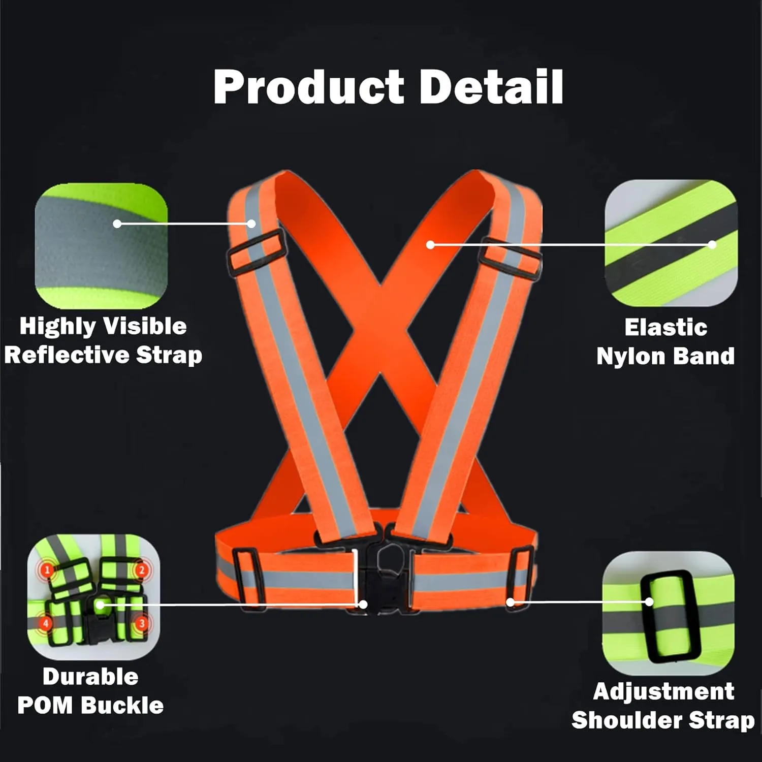 Reflective Strap Safety Vest Gear - 2-10 Pack Adjustable High Visible Reflective Running Gear for Women Men Night