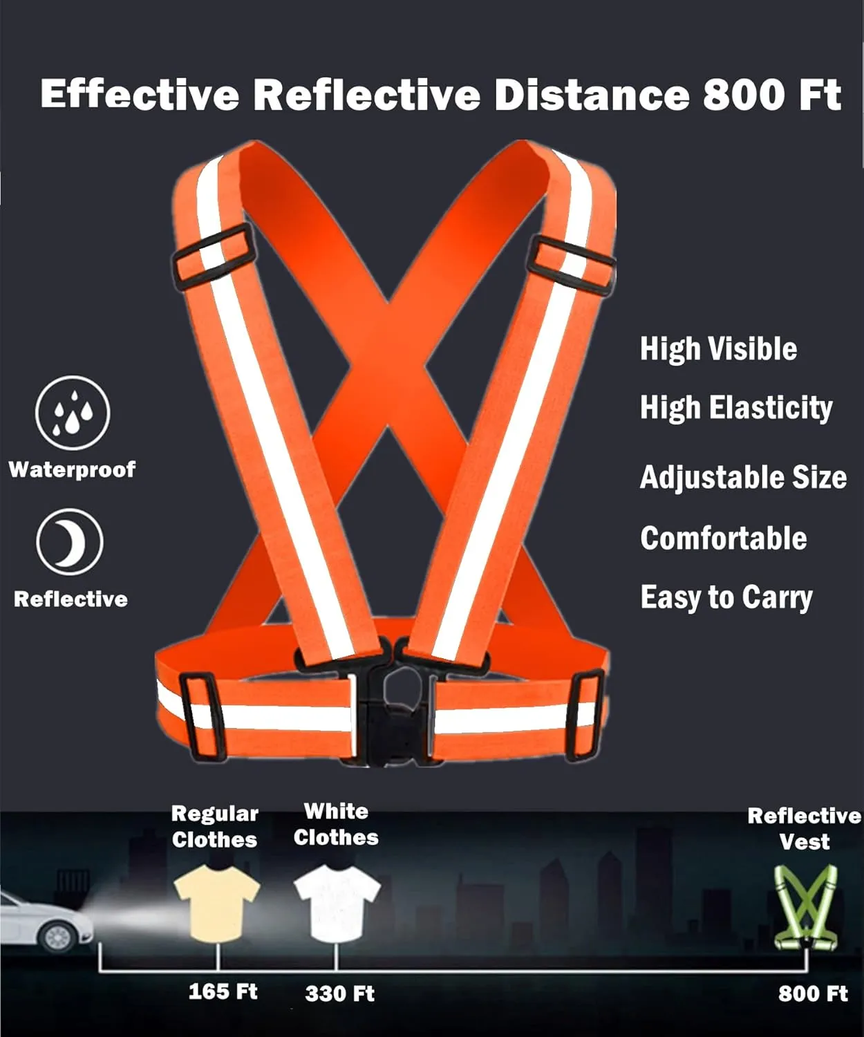 Reflective Strap Safety Vest Gear - 2-10 Pack Adjustable High Visible Reflective Running Gear for Women Men Night
