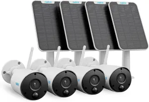 REOLINK Argus Eco 4 Pack Bundle - Solar Security Camera Outdoor Includes Solar Panel, 3MP Nigh Vision, No Hub Needed, Rechargeable Battery Powered, Local Storage, 2-Way Talk, Smart Detection