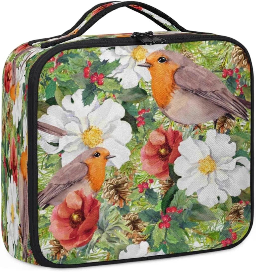 Retro Flower Birds Makeup Train Case Travel Makeup Bag Professional Cosmetic Organizer Portable Storage Box with Adjustable Dividers for Cosmetics Makeup Brushes Toiletry