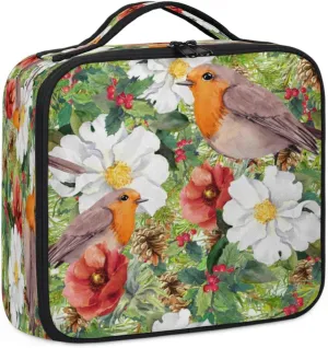 Retro Flower Birds Makeup Train Case Travel Makeup Bag Professional Cosmetic Organizer Portable Storage Box with Adjustable Dividers for Cosmetics Makeup Brushes Toiletry