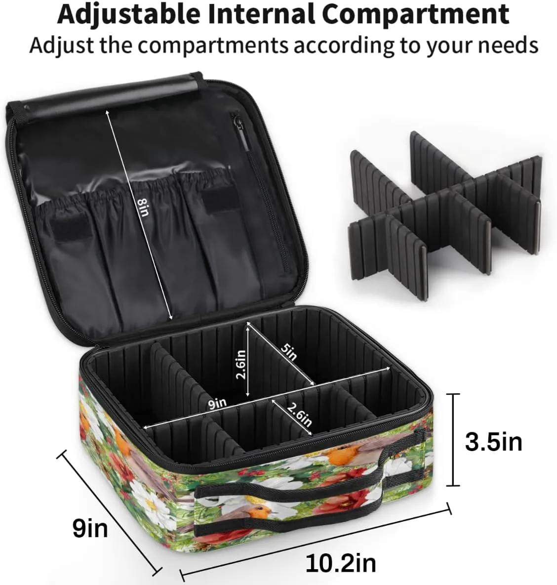 Retro Flower Birds Makeup Train Case Travel Makeup Bag Professional Cosmetic Organizer Portable Storage Box with Adjustable Dividers for Cosmetics Makeup Brushes Toiletry