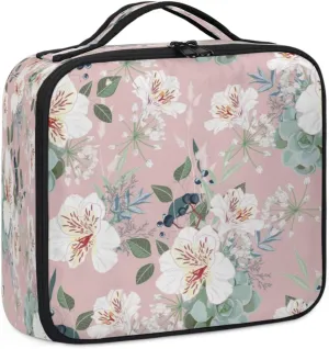 Retro Flower Paint Makeup Train Case Travel Makeup Bag Professional Cosmetic Organizer Portable Storage Box with Adjustable Dividers for Cosmetics Makeup Brushes Toiletry