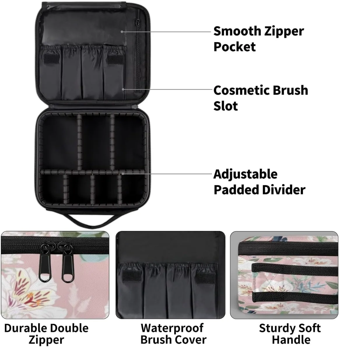 Retro Flower Paint Makeup Train Case Travel Makeup Bag Professional Cosmetic Organizer Portable Storage Box with Adjustable Dividers for Cosmetics Makeup Brushes Toiletry