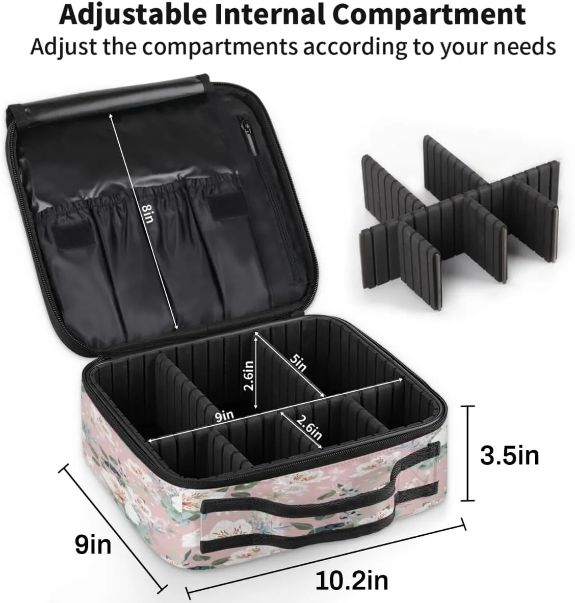 Retro Flower Paint Makeup Train Case Travel Makeup Bag Professional Cosmetic Organizer Portable Storage Box with Adjustable Dividers for Cosmetics Makeup Brushes Toiletry