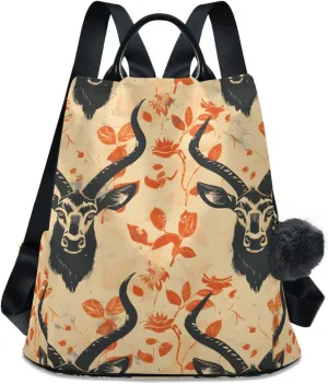 Retro Goat Floral Backpack for Women Anti Theft Large Fashion Travel Shoulder Bag Purse Rucksack Lightweight