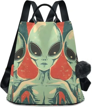Retro Vintage Aliens Backpack for Women Anti Theft Large Fashion Travel Shoulder Bag Purse Rucksack Lightweight