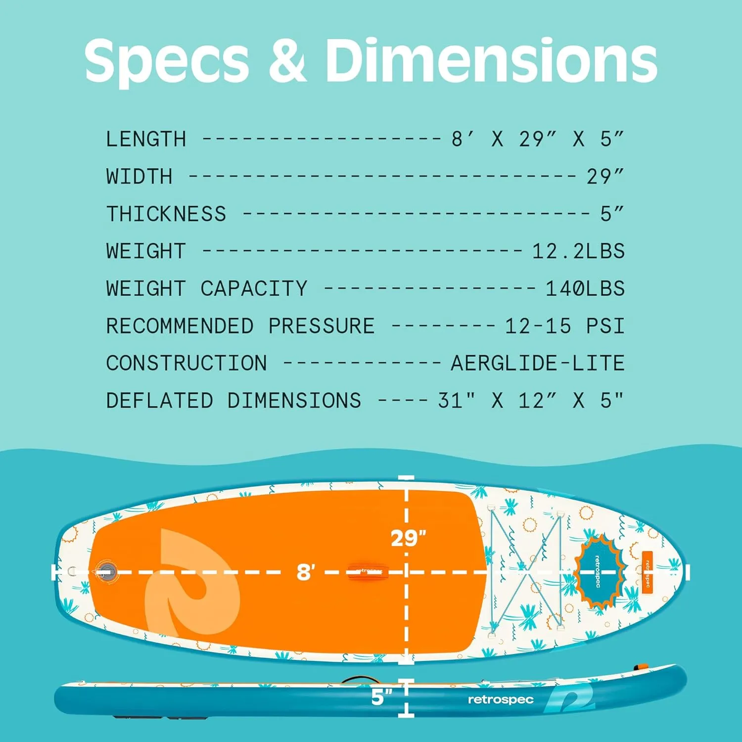 Retrospec Weekender-Nano 8ft. Inflatable Stand Up Paddleboard